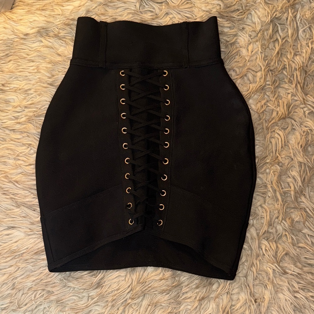 House of CB Black Lace-Up Bandage Skirt